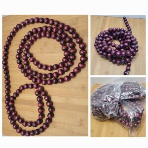 Set of 3 Strands of Cranberry Color Wooden Bead Garland Christmas Decor, 9' each